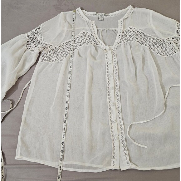 American Rag Cie Womens Peasant Top Sz L Ivory Sheer Boho Blouse Oversized Vtg - Picture 5 of 16